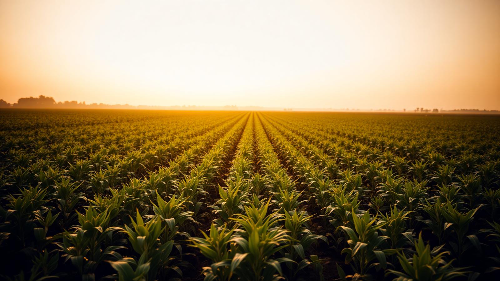 Lavoura ao amanhecer — imagem editorial sóbria representando o crédito rural